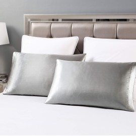 Love's cabin Silk Satin Pillowcase for Hair and Skin (Light Grey, 20x30 inches) Slip Pillow Cases Queen Size Set of 2 - Satin Cooling Pillow Covers with Envelope Closure