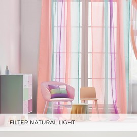 SeseBee 2 Panels Sheer Curtains, Girls Room Curtains, Bedroom Decor Unicorn Curtains, Living Room Translucent Curtains, Suitable for Kids (Pink Green Purple, W52×L96×2P)