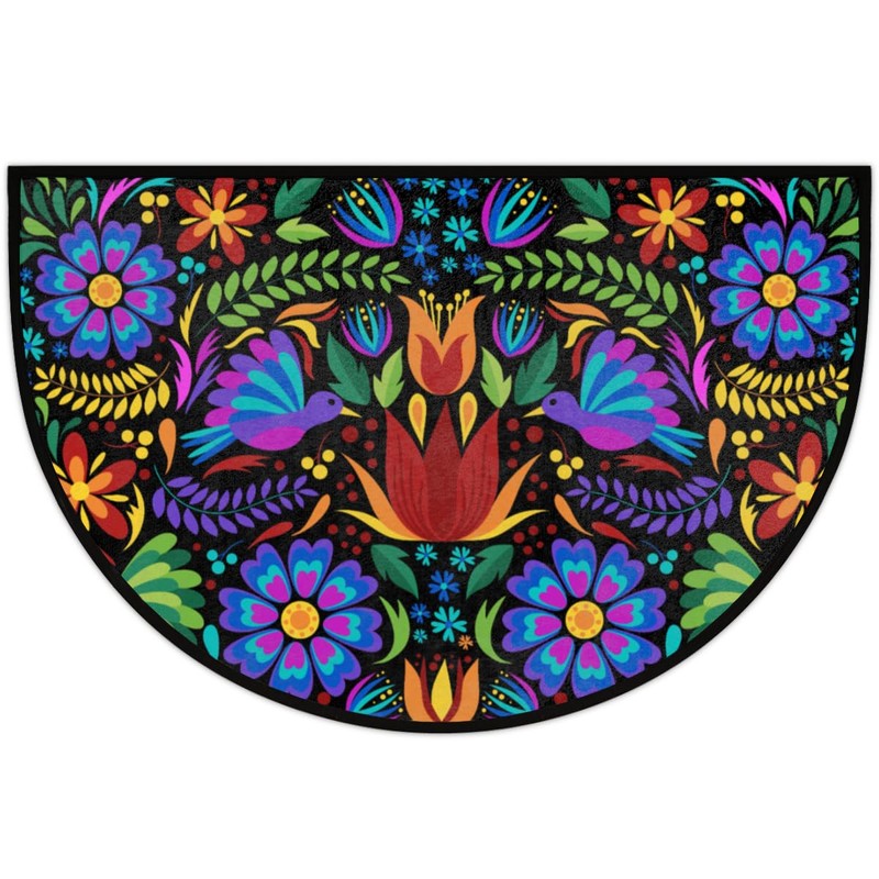 GISPOG Mexican Flowers Birds Half Round Door Mat,Indoor Entrance Rug,