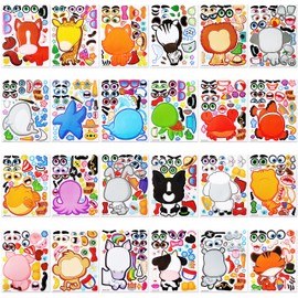 JOYIN 24 PCS 6”x 9" Make-a-face Sticker Sheets Make Your Own Animal Mix and Match Sticker Sheets with Safaris, Sea and Fantasy Animals Kids Party Favor Supplies Craft