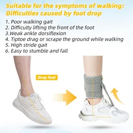 Tenbon Ankle Support Drop Foot Brace Orthosis - Comfort Cushioned Adjustable Wrap Compression For Improved Walking Gait, Prevents Cramps Ankle Sprains (Gray)