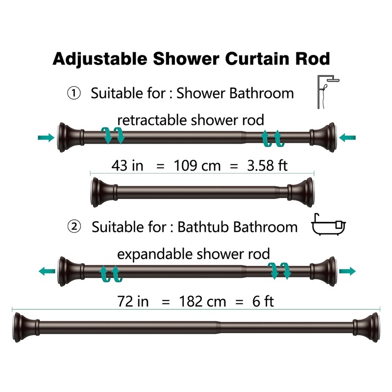 Bronze Shower Curtain Rods,43-72 Inches, Rust Resistance, Adjustable Tension Rod