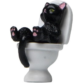 Black Cat Toilet Figurine - Garden Ornament, Desktop Decor and Landscaping Accessories (2.5" Mini Statue)