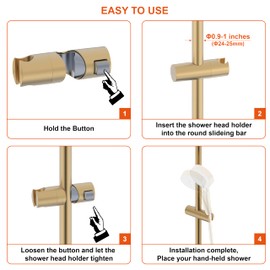 Shower Head Holder for Slide Bar Adjustable Hand Shower Holder Bracket for Slide Bar Shower Head Holder for Slide Bar Adjustable,Brushed Gold Finish