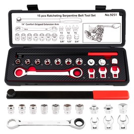Feikenee 15PCS Serpentine Belt Tool Set, Professional Ratcheting Serpentine Belt Tensioner Tool for Removing and Installing Automotive Serpentine Belts