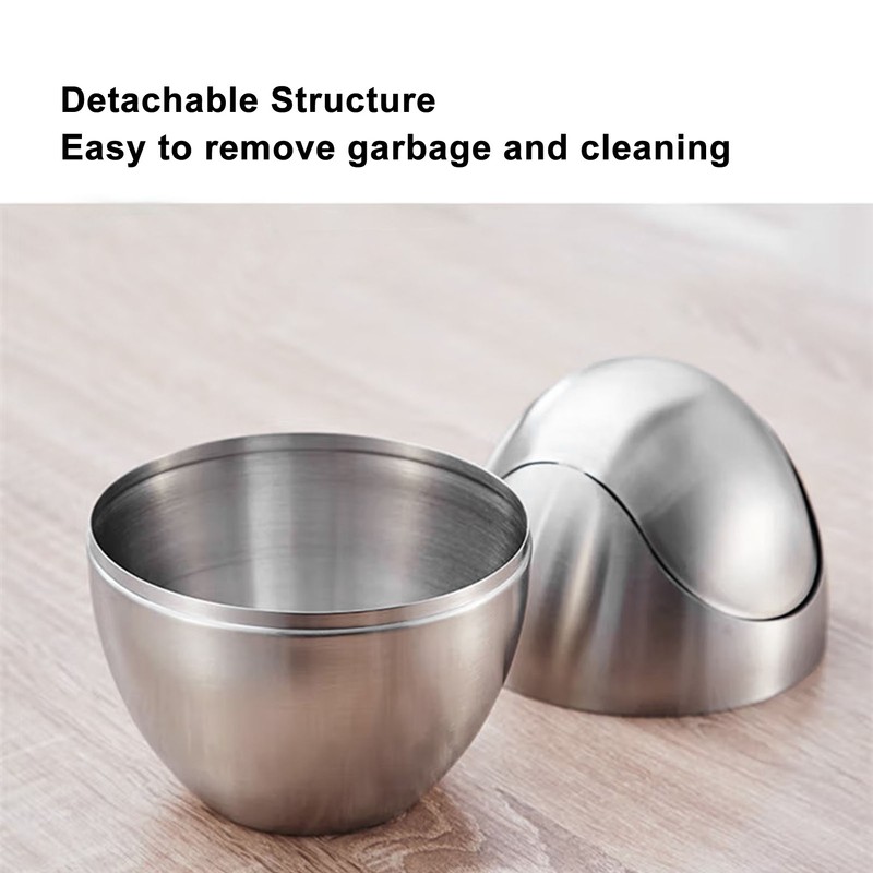 Desktop Trash Can Stainless Steel Egg Shape Mini Countertop Waste