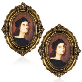 BOHUIZ 2Pcs Vintage Picture Frame, 5 x 7 Inch Oval Elegant Photo Frames with Glass Front Bronze Gold Antique Picture Frame for Tabletop and Wall Mount, Art Deco, Home Decoration, Displays