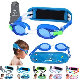 Vvinca Kids Swim Goggles for Age 3-6, Toddler Swimming Goggles with Fabric Strap Cover No Hair Pulling Pain-Free, Anti-Fog No Leak Water Pool Glasses for Boys Youth Little Swimmer