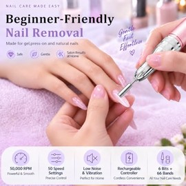 Wea&Hea Taladro eléctrico para uñas de 50.000 RPM para uñas acrílicas y de gel, color rosa.