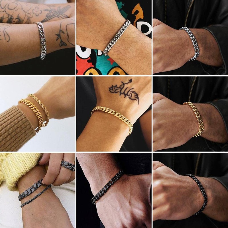 Gold Cuban Bracelet Stainless Steel Bracelets for Men Chunky Gold