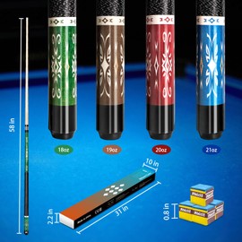 Pool Stick Set of 4, Pool Sticks for Adults with 4 Pool Cues Billiard Chalks, 58" Billiard Cue Sticks with Maple Wood for Professional Billiard Players - 18oz, 19oz, 20oz, 21oz (B01 Pool Stick Set)