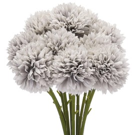 MECCANIXITY Artificial Flower Heads, Silk Chrysanthemum Ball Hydrangea Grey Faux Flowers for DIY Craft Wedding and Party Decoration Pack of 10