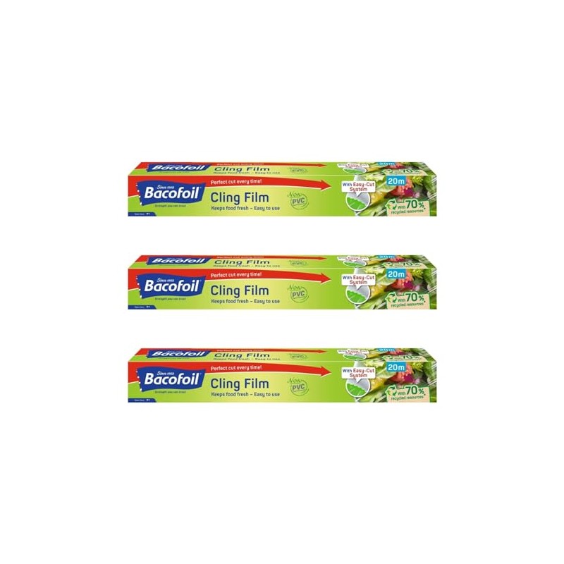 3 X PVC Free Cling Film with Easy-Cut 32.5cm x
