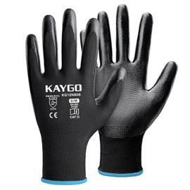 KAYGO Safety Work Gloves Nitrile Coated, Good Grip and Dexterity, 12 Pairs General Purpose Durable Working Gloves for Men and Women, Ideal for Construction Warehouse Automotive DIY, KG12N (Black, M)