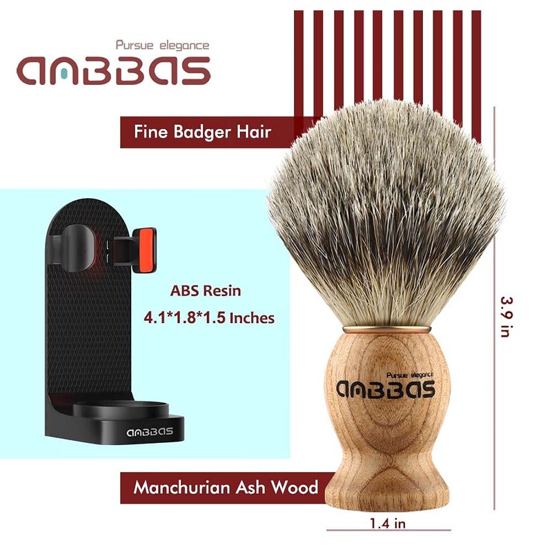 Anbbas Badger Hair Shaving Brush with Wall Mounted Brush Holder