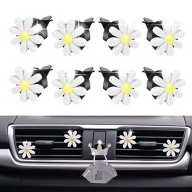 Daisy 8-Piece Car Accessory Set - Air Vent Clips, Cute Air Fresheners, Dashboard Clip, Car Diffuser Vent Clip & Mask Hook (White)