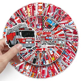 100 Pcs Kids Fire Truck Stickers for Kids Boys Girls Cartoon Fire Fighting Engine Vehicles Vinyl Waterproof Decals for Water Bottle Laptop Skateboard Helmet Luggage