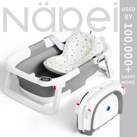 Napei Collapsible Baby Bathtub for Infants to Toddler with Real-time Temp Monitor+Floating Cushion,Foldable Baby Bath Tub Set Applicable ,Perfect Portable Travel Baby Tub for Newborns Boy Brand: Napei - Color: Basic Style - Pink - Bath Net