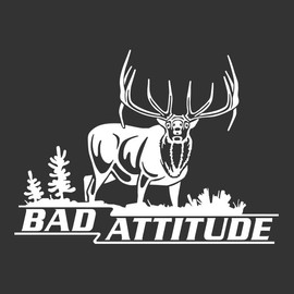 Bad Attitude - Bull Elk Hunting Decal for Trucks, Cars and Jeeps - Automotive Window Sticker - Hunters Image (Silver)
