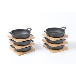 HAWOK Cast Iron Mini Serving Bowl Dia 4.7 inch with Bamboo Tray set of 6