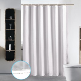 S·Lattye 72 x 78 Bathroom Shower Curtain Liner Waterproof Fabric Washable Polyester (Hotel Quality Friendly Stripe Heavy Duty) with White Plastic Hooks - Long & Stripe