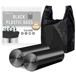 LimonLaviu Plastic Bags Black, (11.5”x 6.5" x 21”)(100Pack) Plastic Bags with Handles Plastic Shopping Bags for Small Business Plastic Grocery Bags T Shirt Bags Restaurants Bags in Bulk