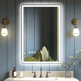 TIFULLHOME 24x36 Lighted Bathroom Mirror, Backlit & Front Lights, Rounded Corner Frameless, 3 Colors & Dimmable LEDBathroom Vanity Mirror, Anti-Fog, Shatterproof Tempered Glass (Horizontal/Vertical)