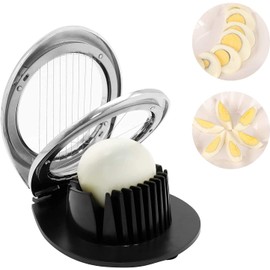 Cortador de huevos, cortador de huevos para huevos duros, apto para lavavajillas, alambre de acero inoxidable, con ranura antideslizante, 2 estilos de corte, apto para frutas y verduras suaves