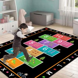 YLZLDKH Hopscotch Play Rug Carpet for Kids, ABC Alphabet Number Educational Rug, Children's Counting Game Mat for Playroom, Classroom, Bedroom and Nursery (Black, 47x71 in)