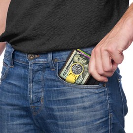 LWQLZY Men's front pocket leather Money Clip Wallet with hinged wallet inlaid with sterling silver coins Classic minimalist (Dark brown and sterling silver coin 01)