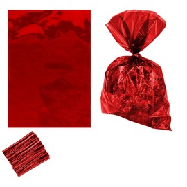Red Clear Cello Bags Candy Plastic Favor Cellophane Treat Bags,Pack of 50