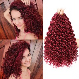 Gogo Curl Burgundy Short Curly Crochet Hair - Beach Curl, Deep Wave, Water Wave Braids - Synthetic Hair Extensions (12 Inch, 8 Packs)