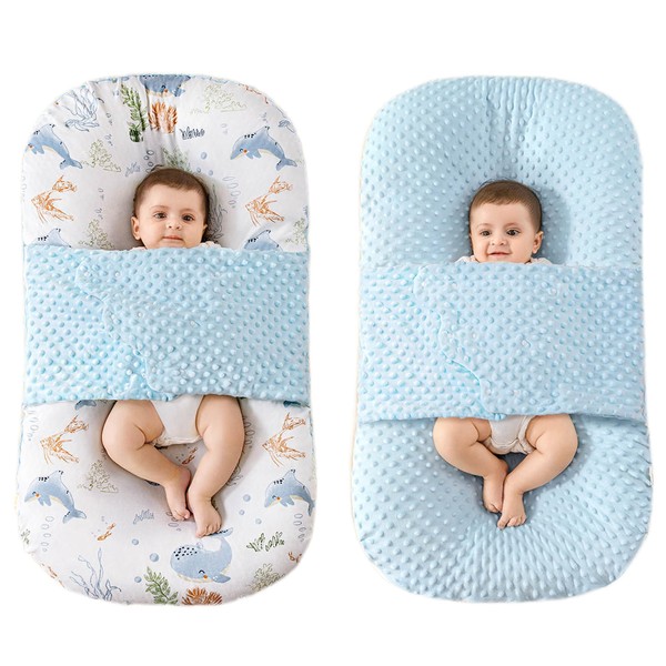 Baby Lounger - Baby Lounger for Newborn - Baby Lounger Pillow - Soft 100% Cotton - Baby Nest - Infant Lounger - Baby Pillow for Newborn - Newborn Lounger - Bassinet Mattress (Baby Blue)