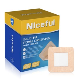 Niceful 20 Packs Silicone Foam Dressing Gentle Border 2x2in, Absorbent Silicone Bandages for Wounds, Waterproof Bed Sore Bandages Wound Dressing