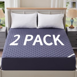 2 Pack Waterproof Mattress Protector, Queen Size Mattress Pad Noiseless with Deep Pocket Fitted for 6"-18", Soft Breathable Dirt-Proof Bed Mattress Cover Washable for Home, Bedroom, Hotel (Navy Blue)
