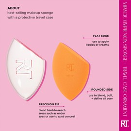 Real Techniques Miracle Complexion Sponge + Travel Case for Mixing Christmas Decorations as Primer, Includes Travel Bag, Natural, Dewy Make-Up, 2 Piece Set