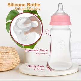 Nenesupply Silicone Baby Bottles Newborn Feeding Bottles Slow Flow Breastfeeding Bottle for Breastfed Babies Wide Neck 8oz Anti Colic Level 2 Nipple for 1+ Month Infant Replace Spectra Bottle Pumping