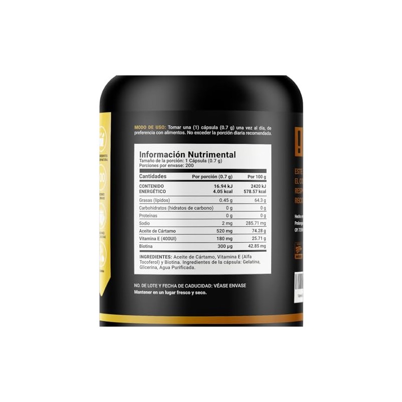 B Life Company Vitamina E + Biotina de 200 Cápsulas.