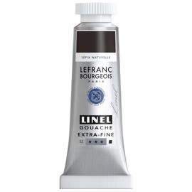 Lefranc & Bourgeois 301222 Linel Gouache Extra Fine and Smooth Watercolours with Maximum Colour Intensity, Luminosity for Streak-free Application, 14 ml Tube - Sepia Natural