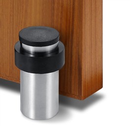 Door Stopper, 65mm Floor Mount Door Stop, Stainless Steel, Cylindrical Doorstops for Floor, Rubber Door Bumper Wall Protector