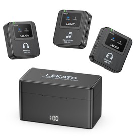 LEKATO Wireless in-Ear Monitor MS-20 Charging, 30H Battery Life with Box, 2.4G IEM System 1Transmitter 2 Receivers Auto-Pairing,OTG Support,One to More, in-Ear Monitoring for Studio,Live,Singer,Band