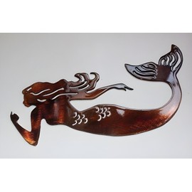 Unbranded Swimming Mermaid - Metal Wall Art - Copper 30" wide