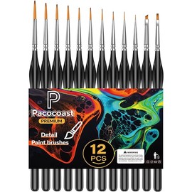 12PC Miniature Brushes, Pacocoast Detail Paint Brushes Set for Fine Detailing & Art Painting, Small Tiny Paint Brush Perfect for Acrylic, Paint by Number, Figurine, Craft, Models (Silver, Black)