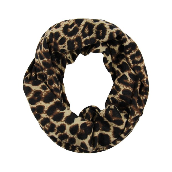 RW Soft & Cozy Knit Leopard Print Infinity Scarf (Brown)