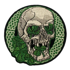 Irish Shamrock Skull 4 inch round embroidered Patch HTL4847 F1D8L