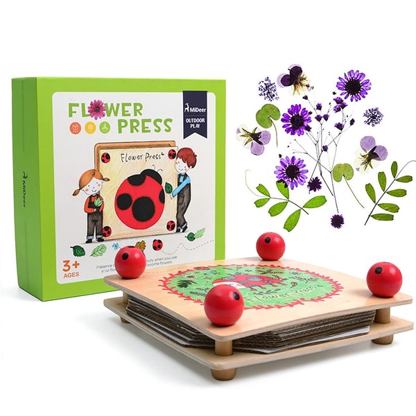 Happytime Kids' Flower & Leaf Press Nature Crafts Wooden Art Kit Outdoor Play Learning Toy Creativity Pressed Flower Art Kit DIY Recycle Floral Press Gift for Kids & Teens, Girls & Boys