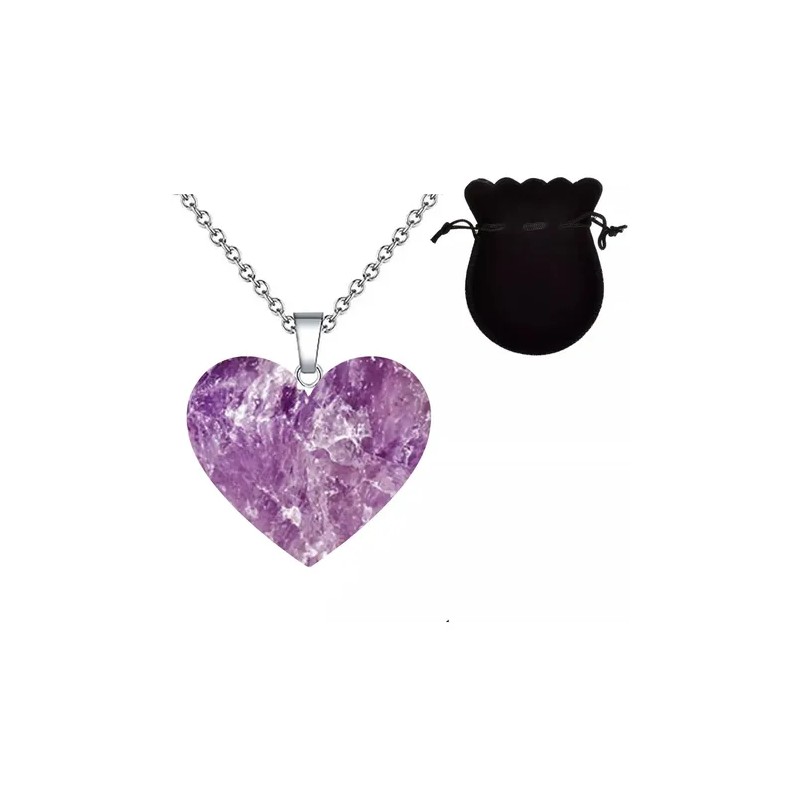 Collar Corazón Cuarzo Natural Acero Inoxidable