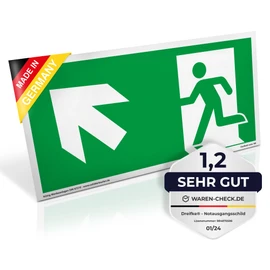 Dreifke Schild Notausgang | extra langnachleuchtend | PVC selbstklebend 297x148mm | gem?? ASR A1.3 DIN 7010 DIN 67510 | Notausgangsschild Links schr?g aufw?rts | Fluchtweg Rettungsweg | Dreifke? extra 160