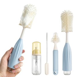 vantisan Cepillo para Biberones,4 en 1 Cepillo para Botellas de Silicona, con Diseño de Presión, Cepillo para Mamilas y Popotes, Dispensador de Jabón,