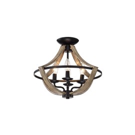 Warehouse of Tiffany CM244/4BXI Ricky Matte Black 4-Light Metal Open Cage Semi Flush Mount, Brown
